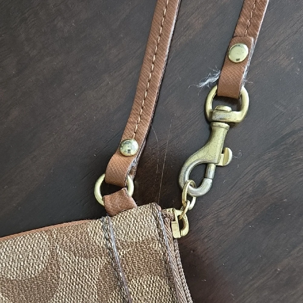 Coach Signature Tan Wristlet - Picture 4 of 15